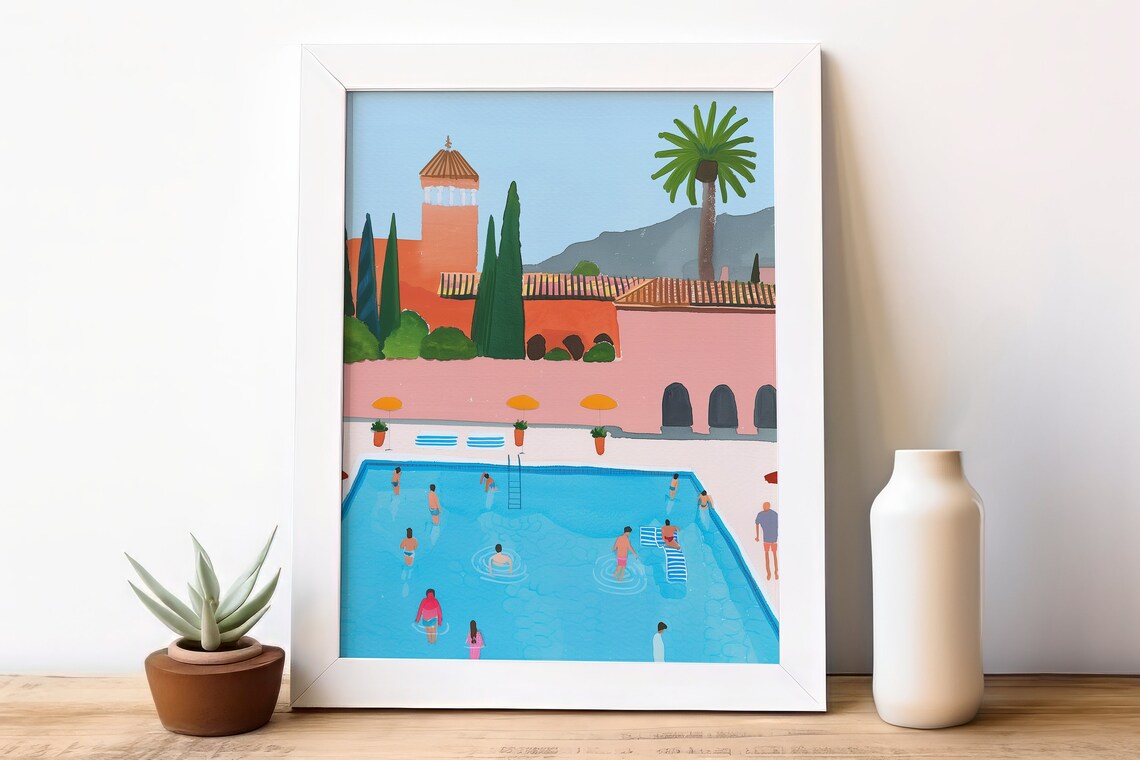 Swimming Pool Minimalist Gouache Travel Poster - Image 2