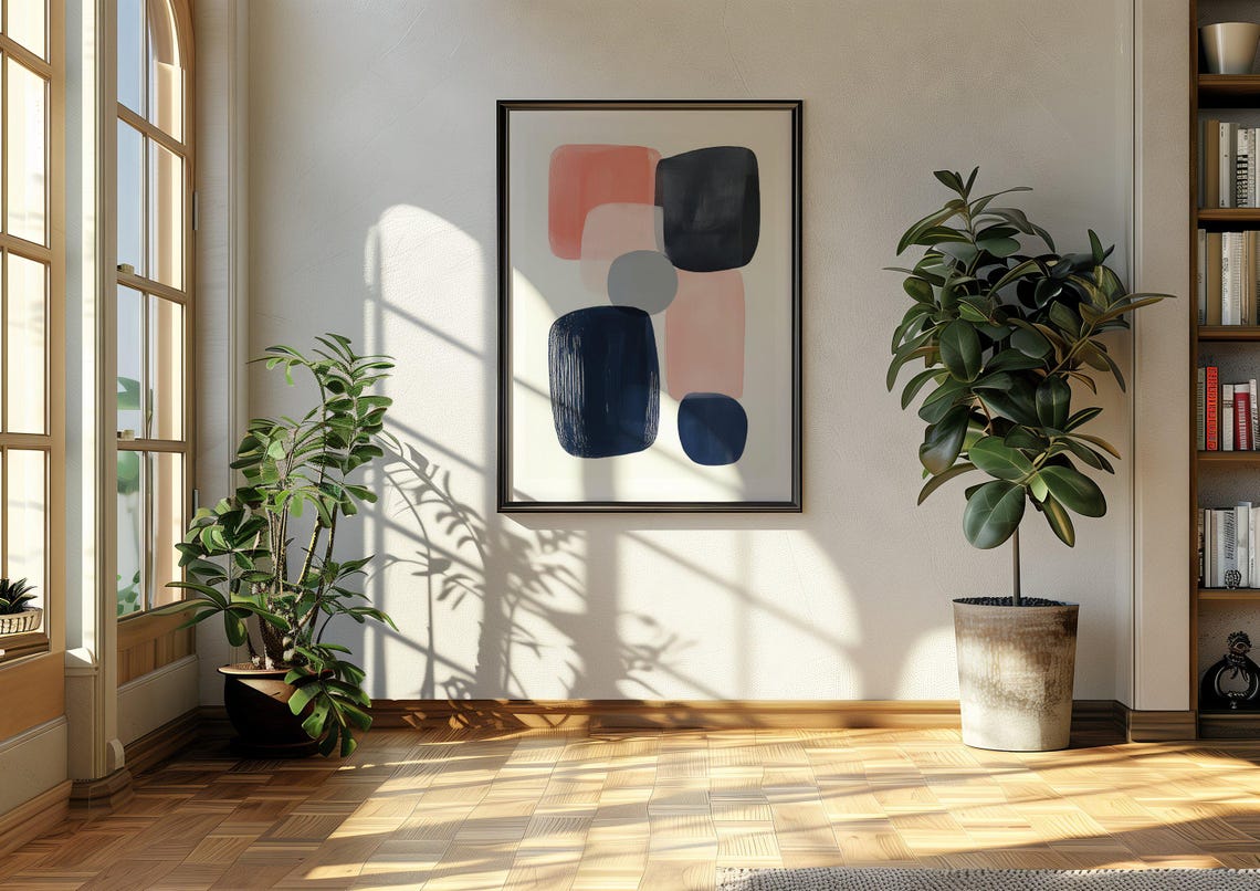 Navy and Coral Rounded Square Abstract With Gray Circle Poster - Image 3
