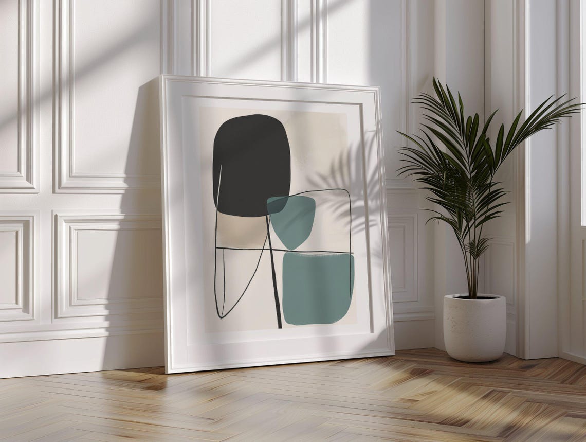 Black and Sage Green Modern Abstract With Fine Line Work Poster - Image 2