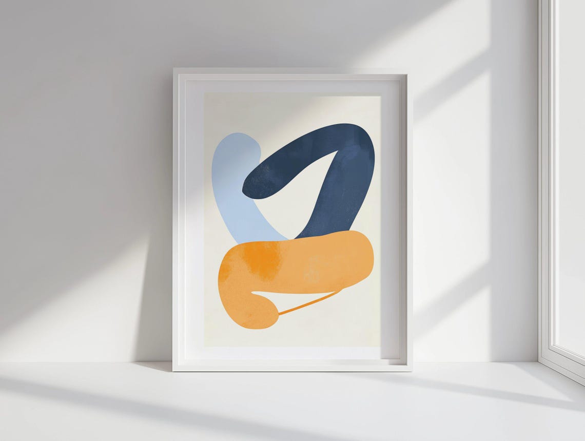 Bold Navy Orange Abstract Brush Shapes Modern Minimalist Poster - Image 3