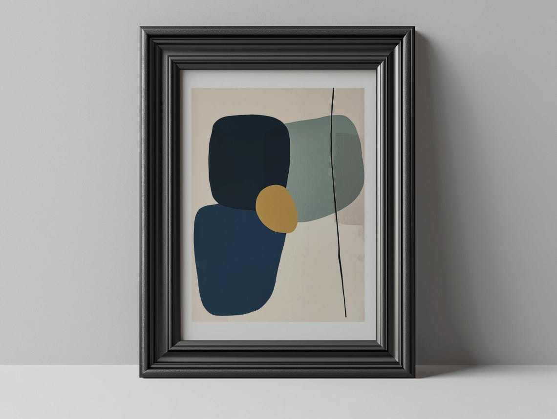 Navy Sage Green and Ochre Overlapping Abstract Shapes Minimal Poster - Image 4