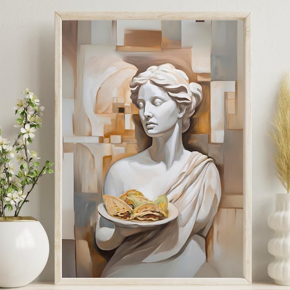 Tacos Greek Statue Bust Marble Food Portrait Abstract Art Poster