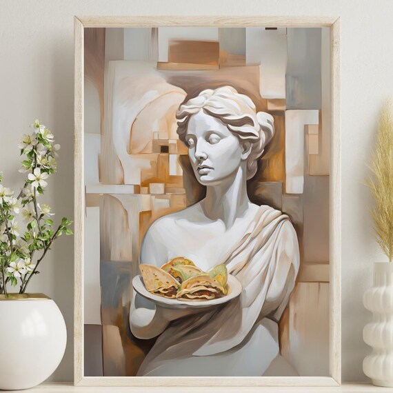 Tacos Nectar Of The Gods Greek Roman Marble Statue Bust Abstract Oil Painting Style Print