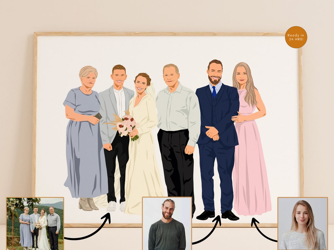 Loved One Portrait From Photo Add Deceased Loved One To Photo Combine Photos Painting From Photo Custom Family Portrait Combine Picture