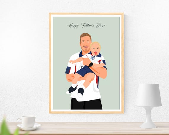 Happy Fathers Day Custom Dad Portrait Football Kit Toddler Gift Poster