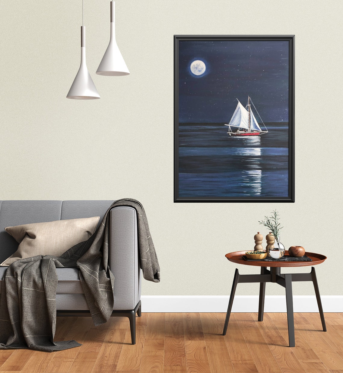 Moonlit Sailboat Night Sea Full Moon Reflection Ocean Night Sky Poster - Image 3