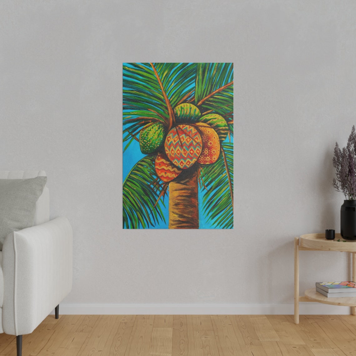 Colorful Coconut Palm Tree Tropical Blue Sky Beach Art Poster - Image 2