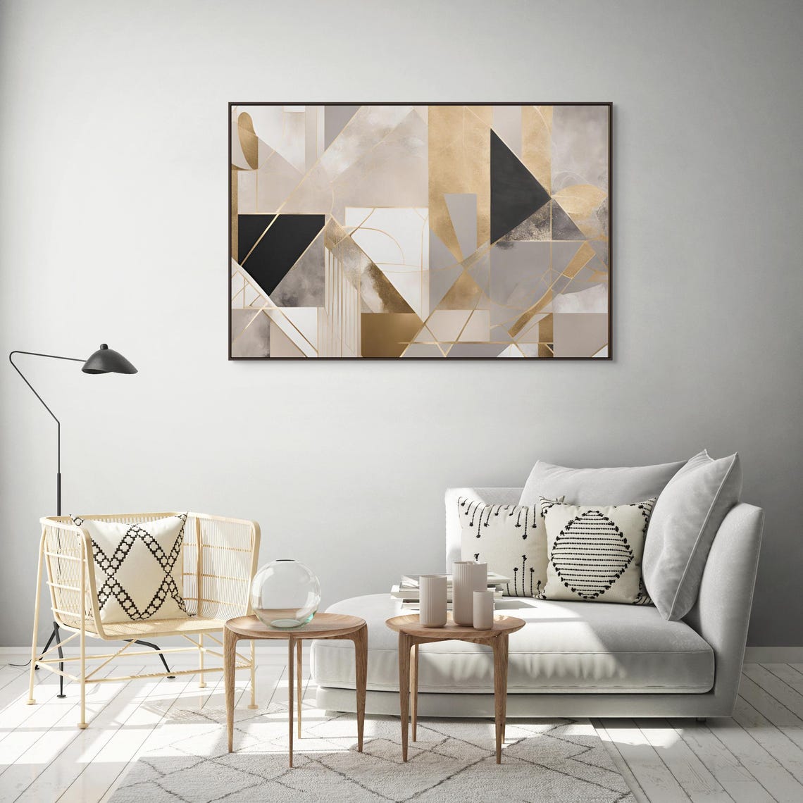 Abstract Geometric Marble Gold White Black Triangle Modern Poster - Image 2
