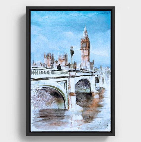 London Watercolor Cityscape Big Ben Parliament Landmark