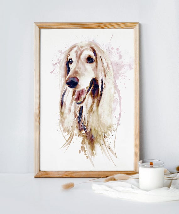 Afghan Hound Watercolor Portrait Funny Dog Art Instant