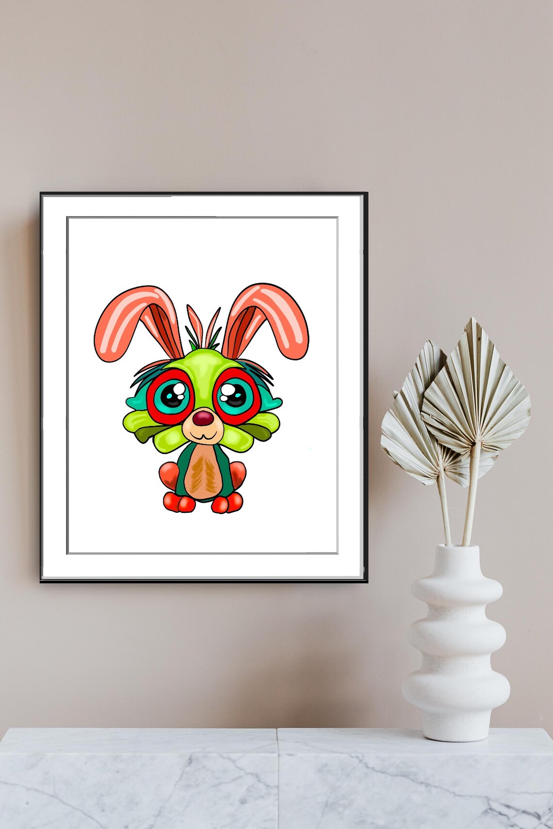 Cute Cartoon Bunny Rabbit with Big Eyes Nursery Illustration Poster - Image 2