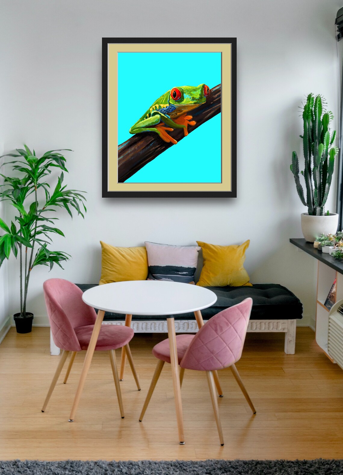 Vivid Red Eyed Tree Frog On Branch Turquoise Kids Room Art Poster - Image 4