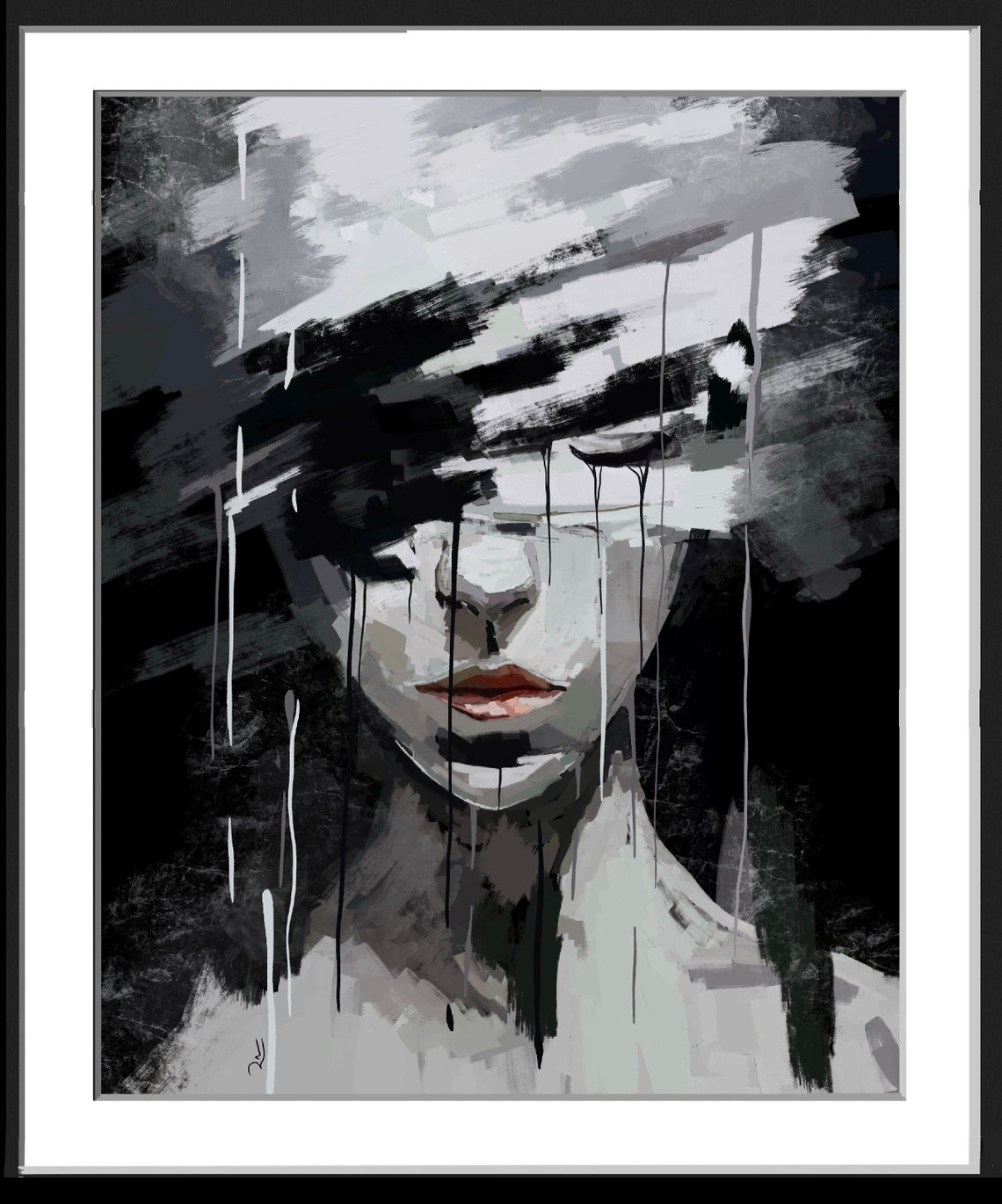 Abstract Woman Portrait In Black White Paint Brushstrokes Poster - Image 4