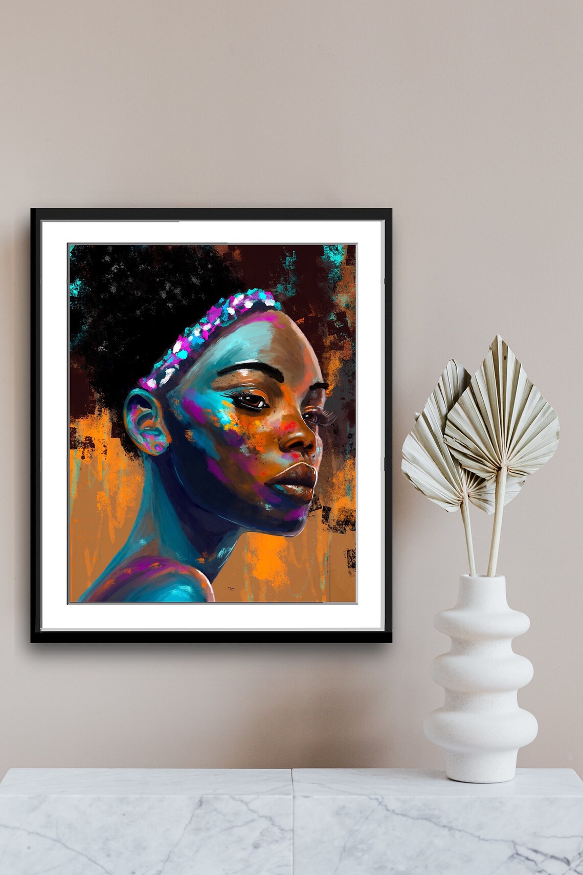 Colorful Abstract Portrait Of A Young Black Woman Face Poster