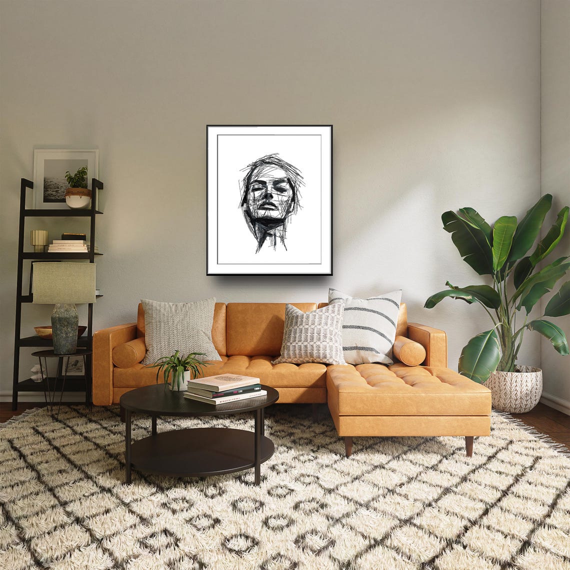 Black and White Scribble Line Art Portrait of a Woman's Face Poster - Image 4