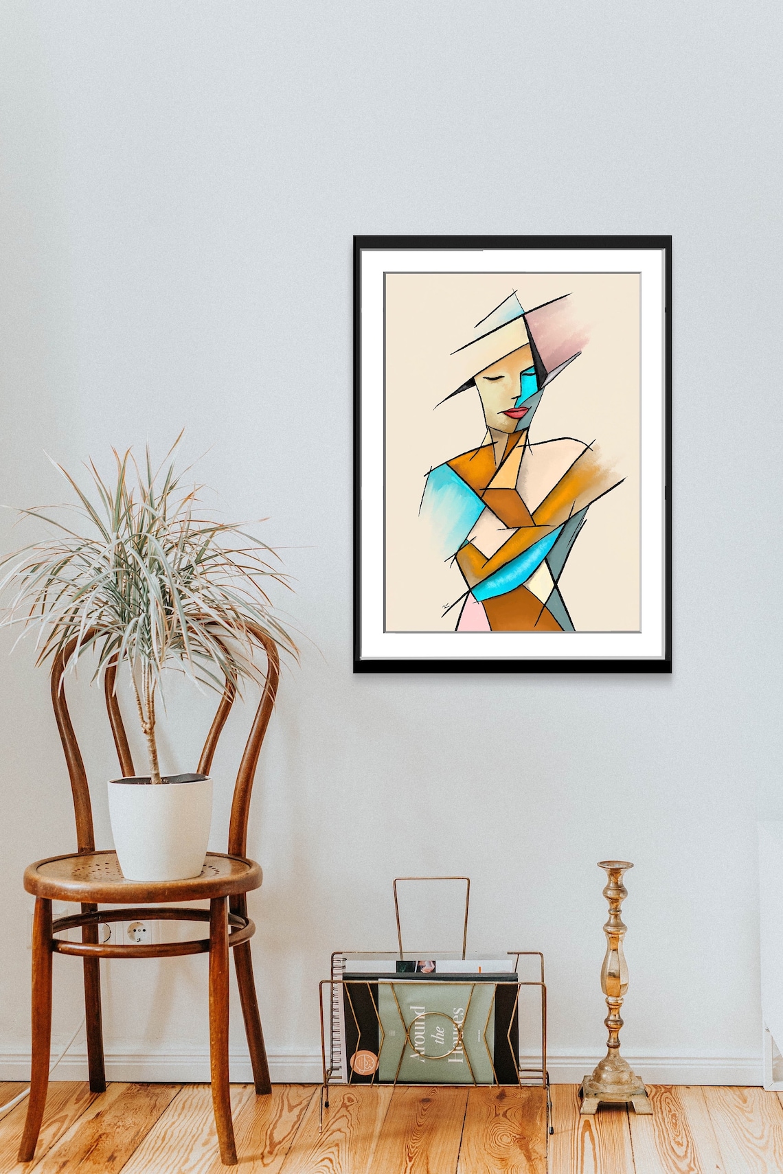 Cubist Woman Torso Geometric Blocks Orange Blue Abstract Poster - Image 3