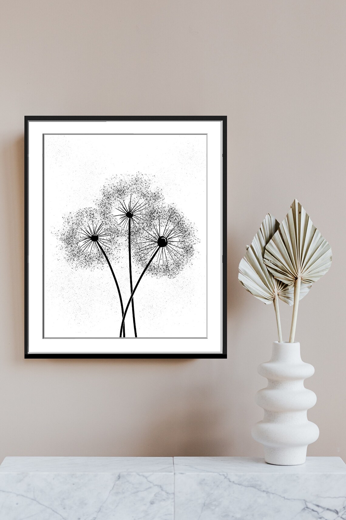 Black and White Dandelion Seed Head Botanical Minimalist Art Poster