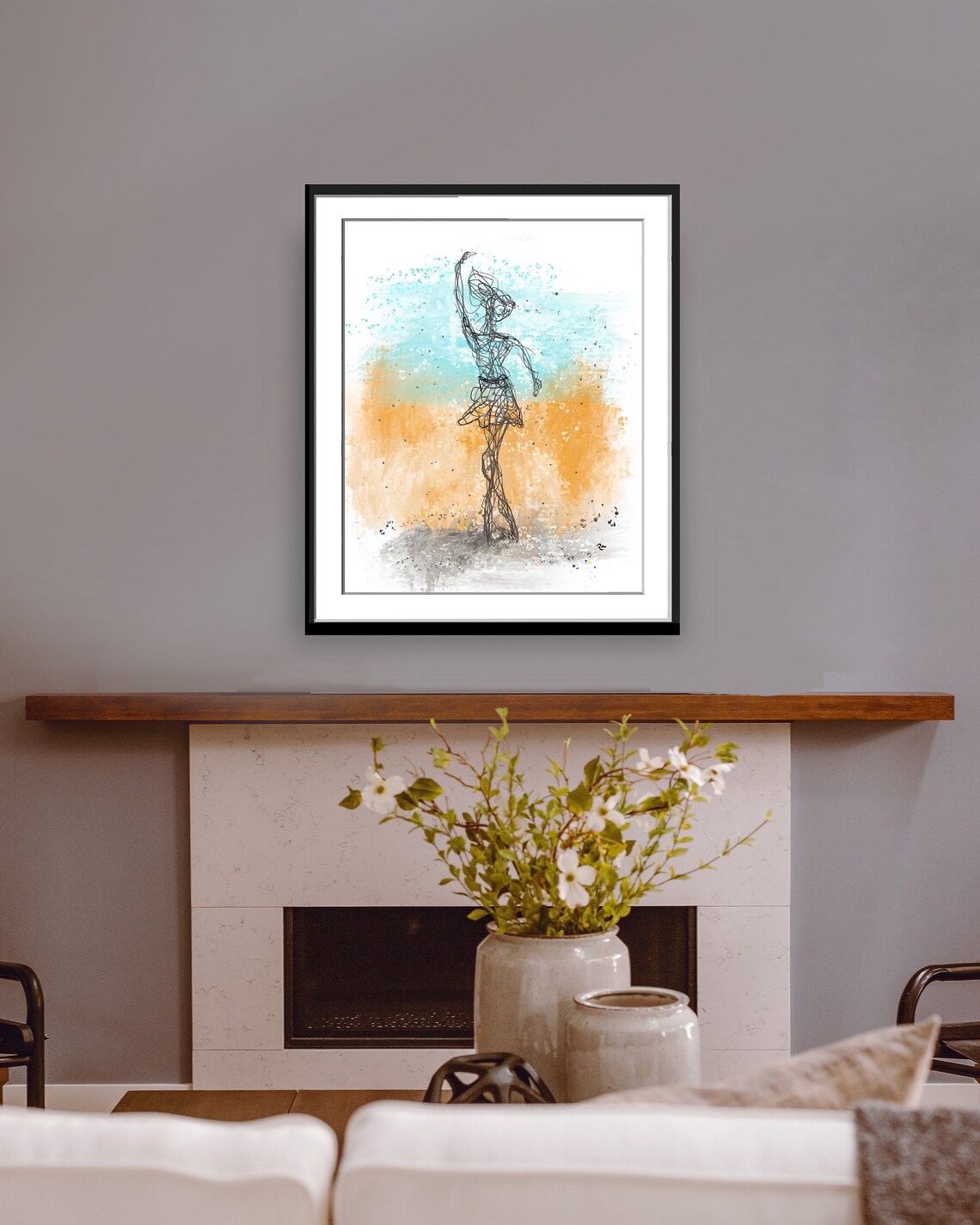 Abstract Black Wire Art Ballerina Dancer Watercolor Figure Poster - Image 3