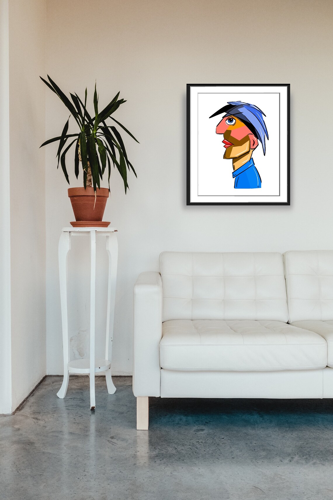 Cubist Male Profile Portrait Blue Hair Geometric Style Art Poster - Image 4
