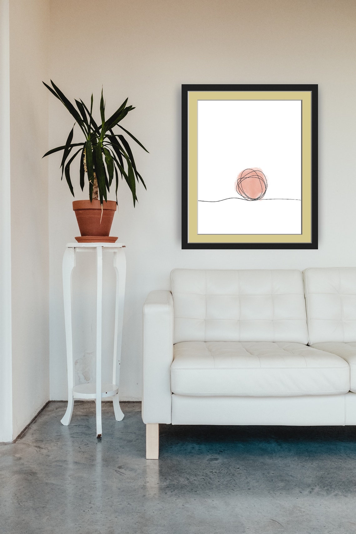 Minimalist Boho Sun Line Drawing Pink Watercolor Circle Poster - Image 5