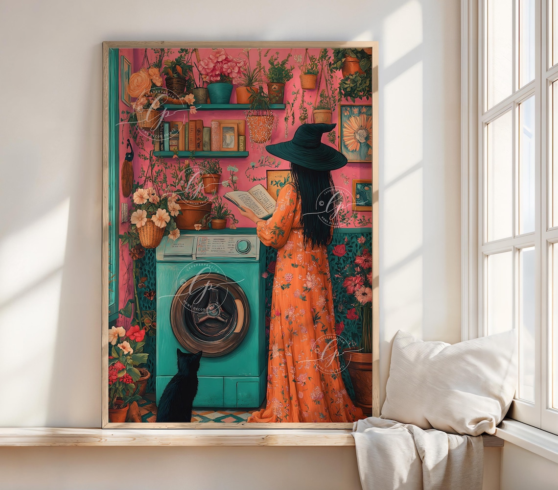 Witch In Laundry Art Print, Maximalist Laundry Decor