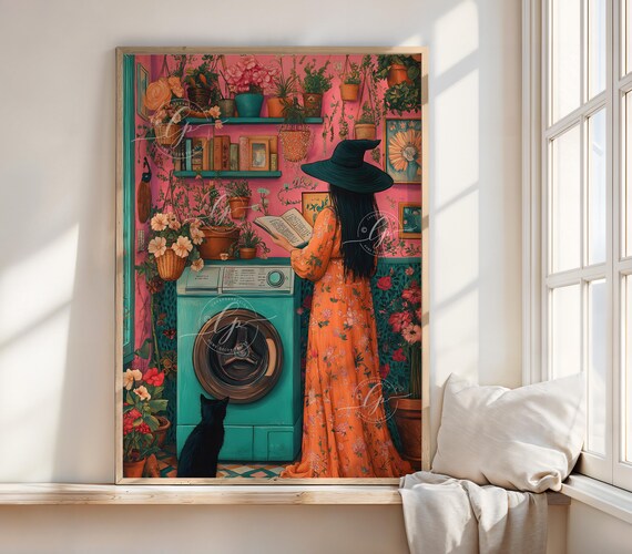 Witch In Laundry Art Print, Maximalist Laundry Decor