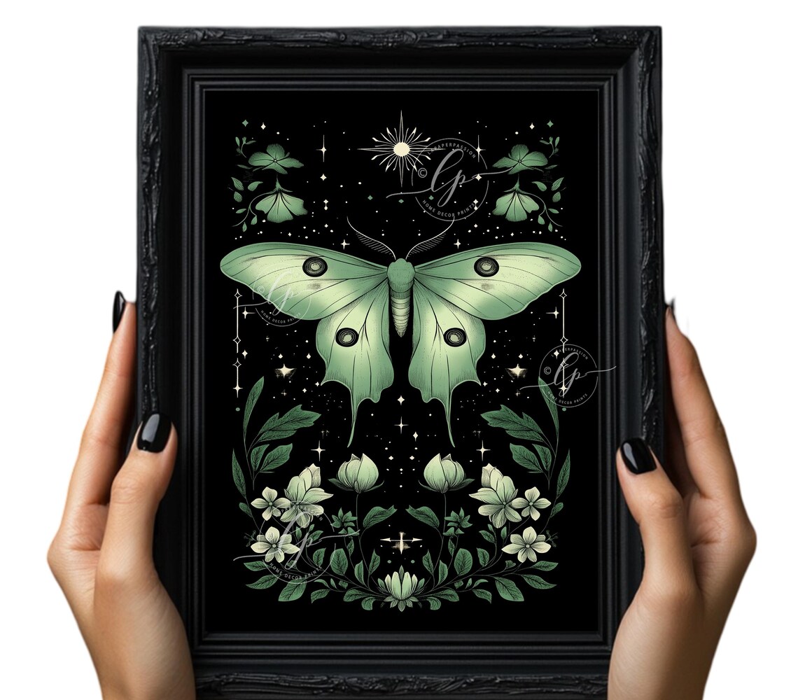 Lunar Moth Art Print, Dark Cottage Core Whimsigoth - Image 2