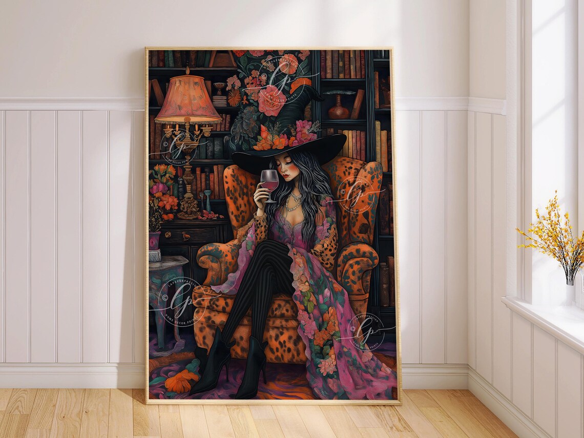 Witch Drinking Wine, Maximalist Wiccan Art Print - Image 3