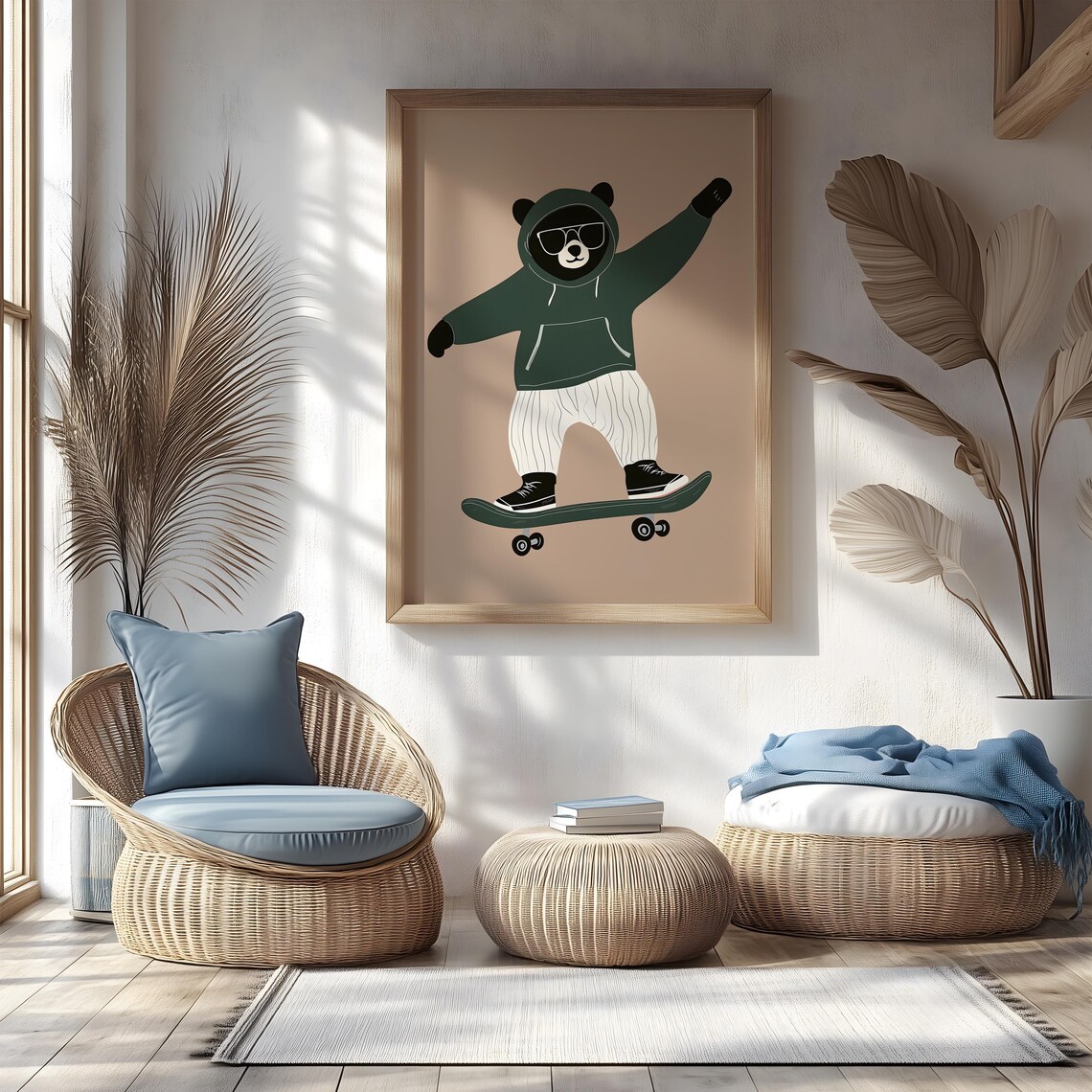 Bear in Green Hoodie Riding Skateboard Cool Kids Nursery Poster - Image 4