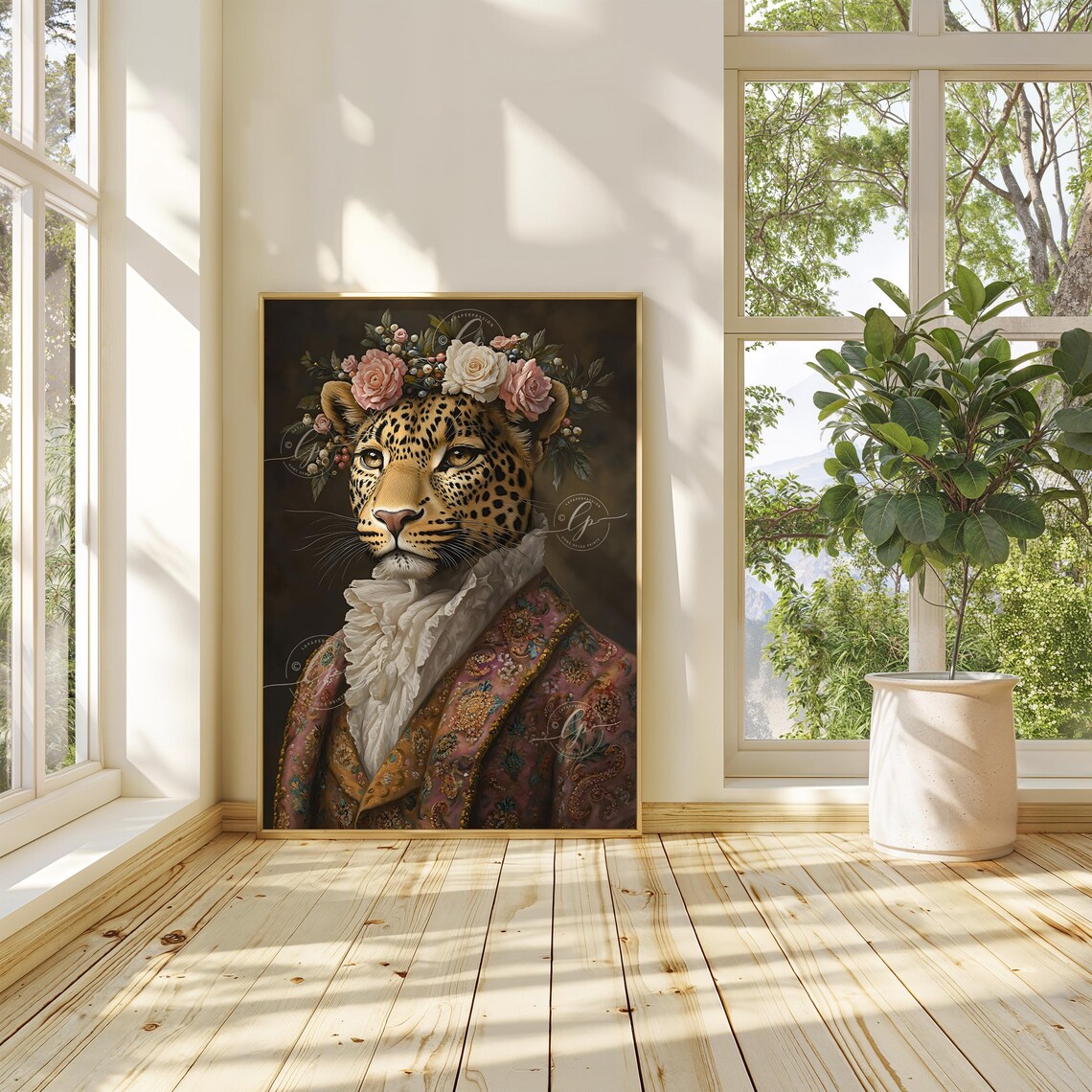 Aristocratic Leopard Floral Crown Baroque Style Maximalist Poster - Image 5