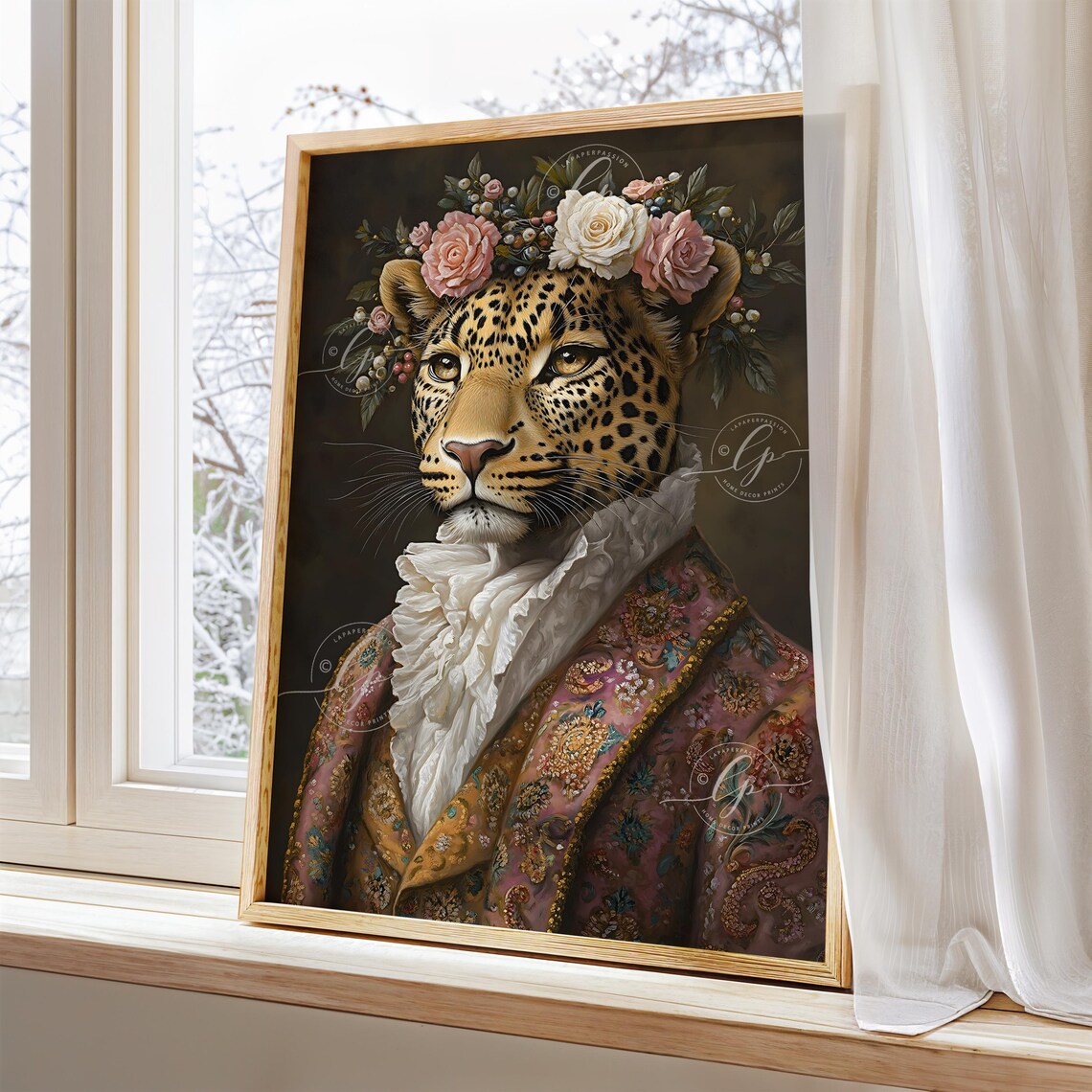 Aristocratic Leopard Floral Crown Baroque Style Maximalist Poster - Image 4
