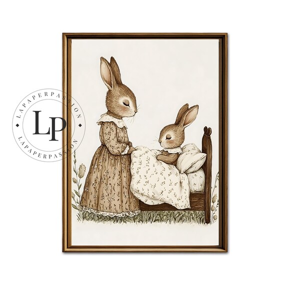 Rabbit Nursery Print, Vintage Antique Nursery Decor
