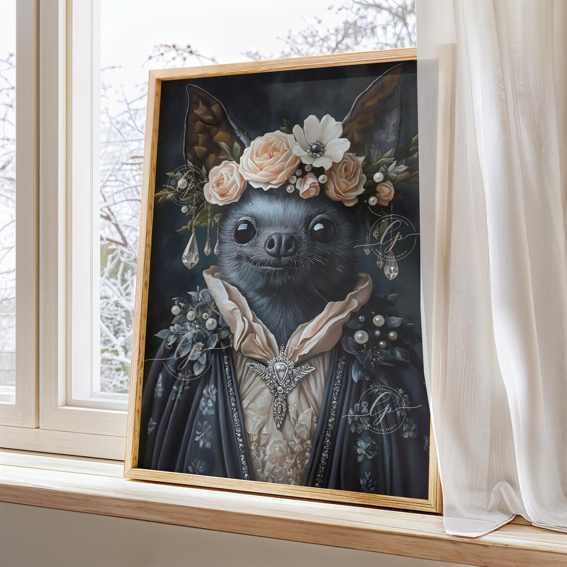 Gothic Bat Aristocratic Portrait Victorian Roses Halloween Wall Art - Image 4