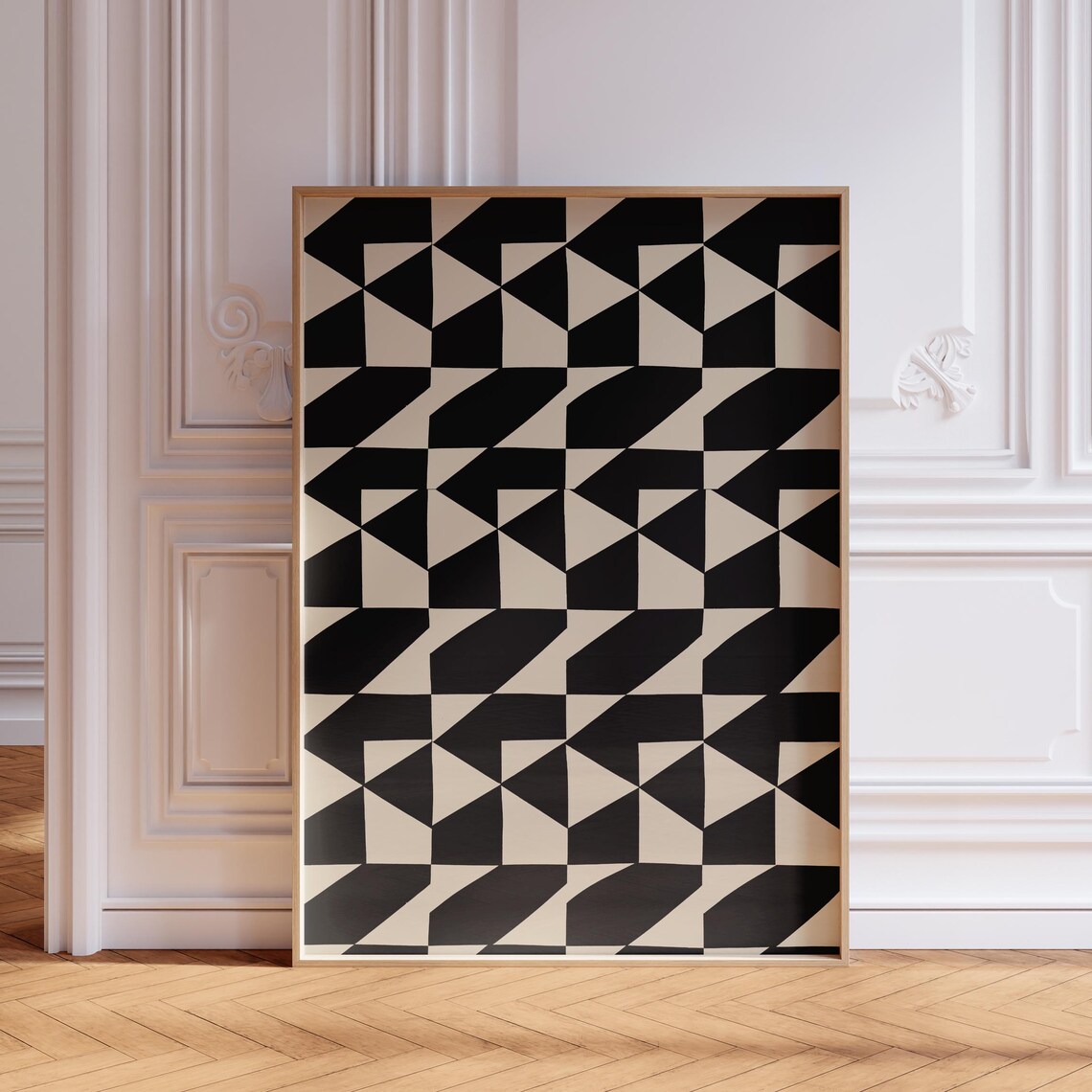 Bold Black And Cream Checkered Geometric Abstract Pattern Poster
