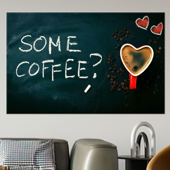 Some Coffee Heart Shaped Cup Chalkboard Kitchen Cafe Sign Poster