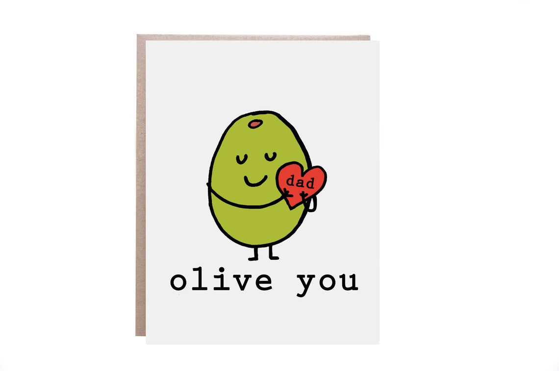 Olive You Dad Heart Smiling Olive Pun Father's Day Card Poster