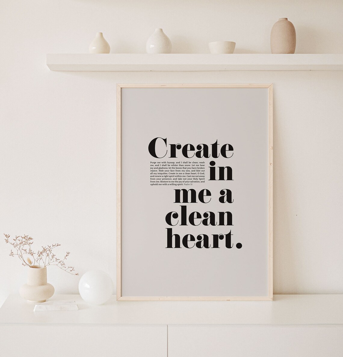 Create In Me A Clean Heart Psalm 51 Bible Verse Modern Minimalist Poster - Image 6