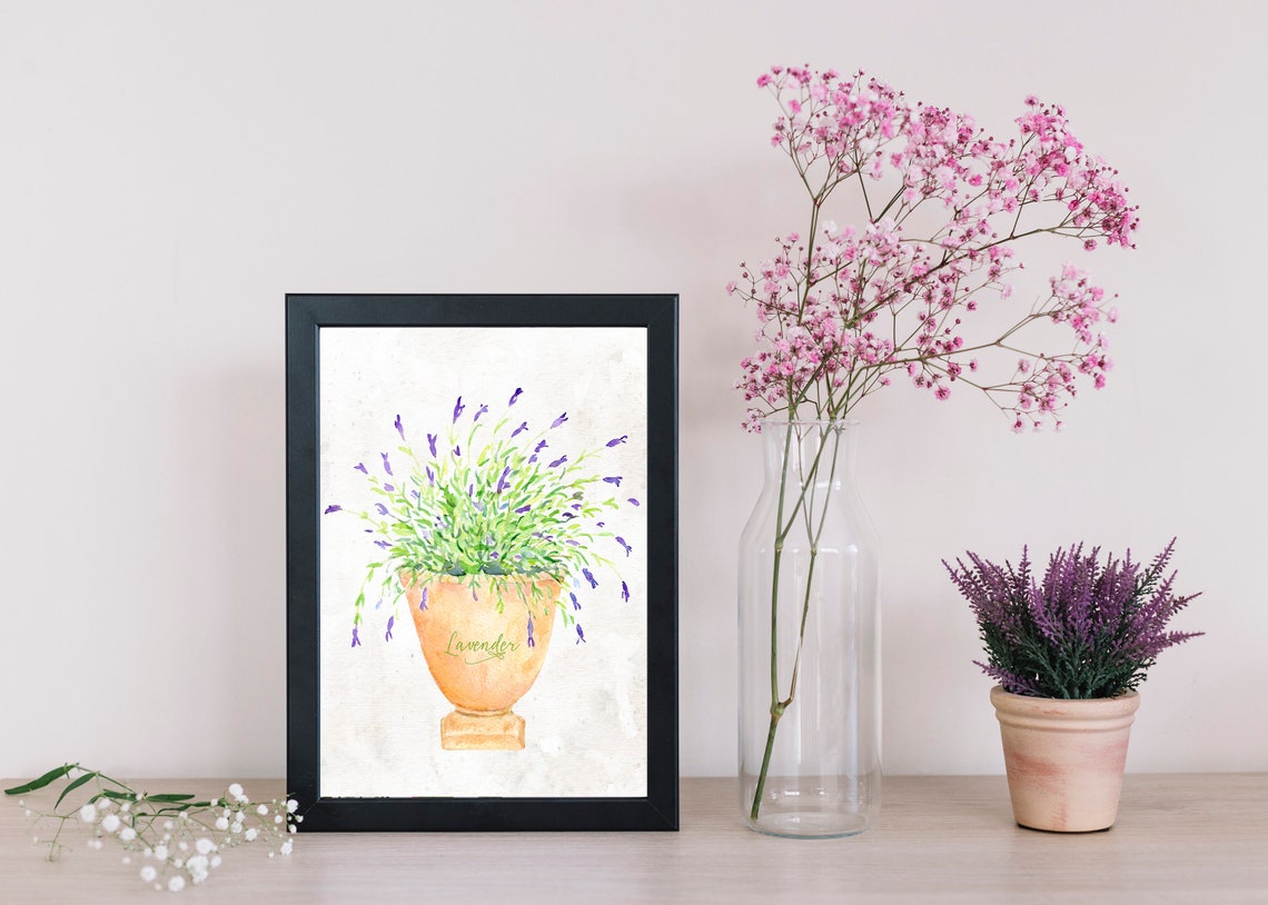 Lavender Watercolor Herb in Classic Urn Botanical Wall Poster - Image 2