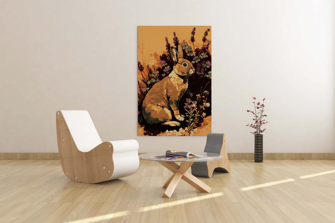 Cottontail Bunny Rabbit Floral Print Cute Bunny Poster Art Rabbit Poster Flowers Print - Image 3