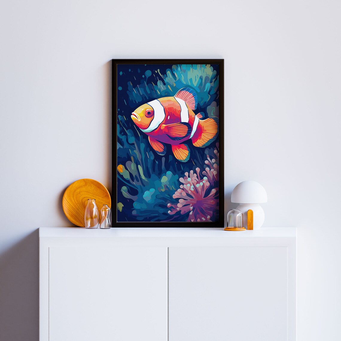 Colorful Clownfish Coral Reef Underwater Ocean Scene Nursery Poster - Image 3