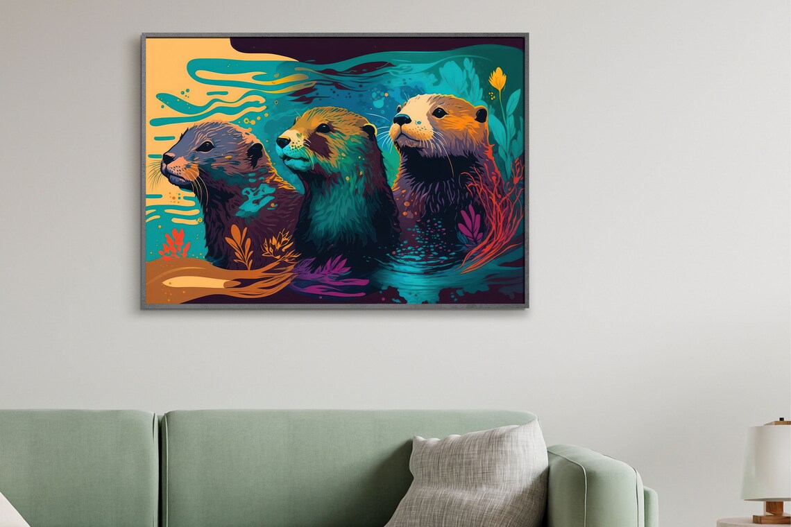 Sea Otters Family Art Print, Wildlife Illustration - Image 2
