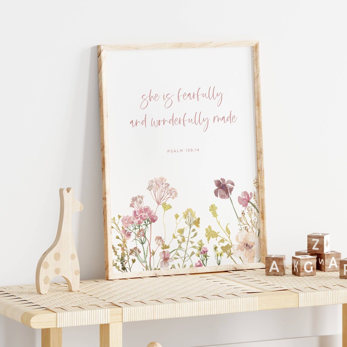 Christian Nursery Scripture Flower Wall Art Print