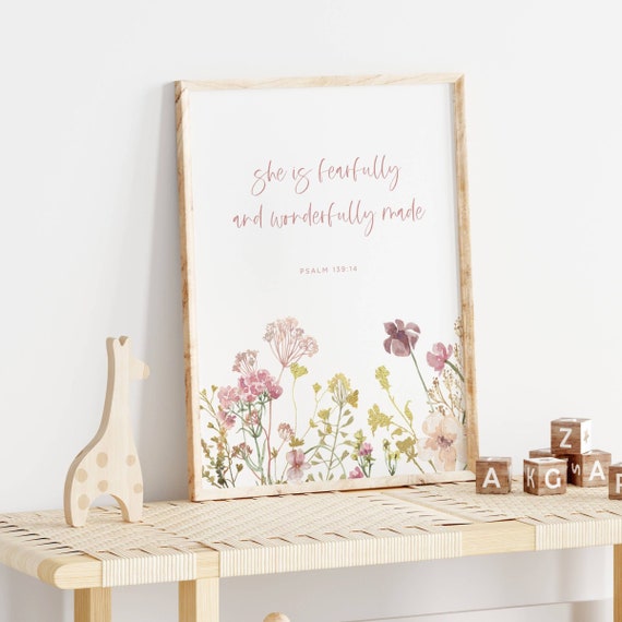 Christian Nursery Scripture Flower Wall Art Print