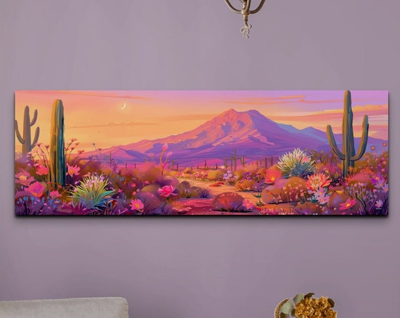 Southwestern Retro Panoramic Ready To Hang Wall Art Print Retro Art Southwestern Decor Panoramic Artwork Colorful Art