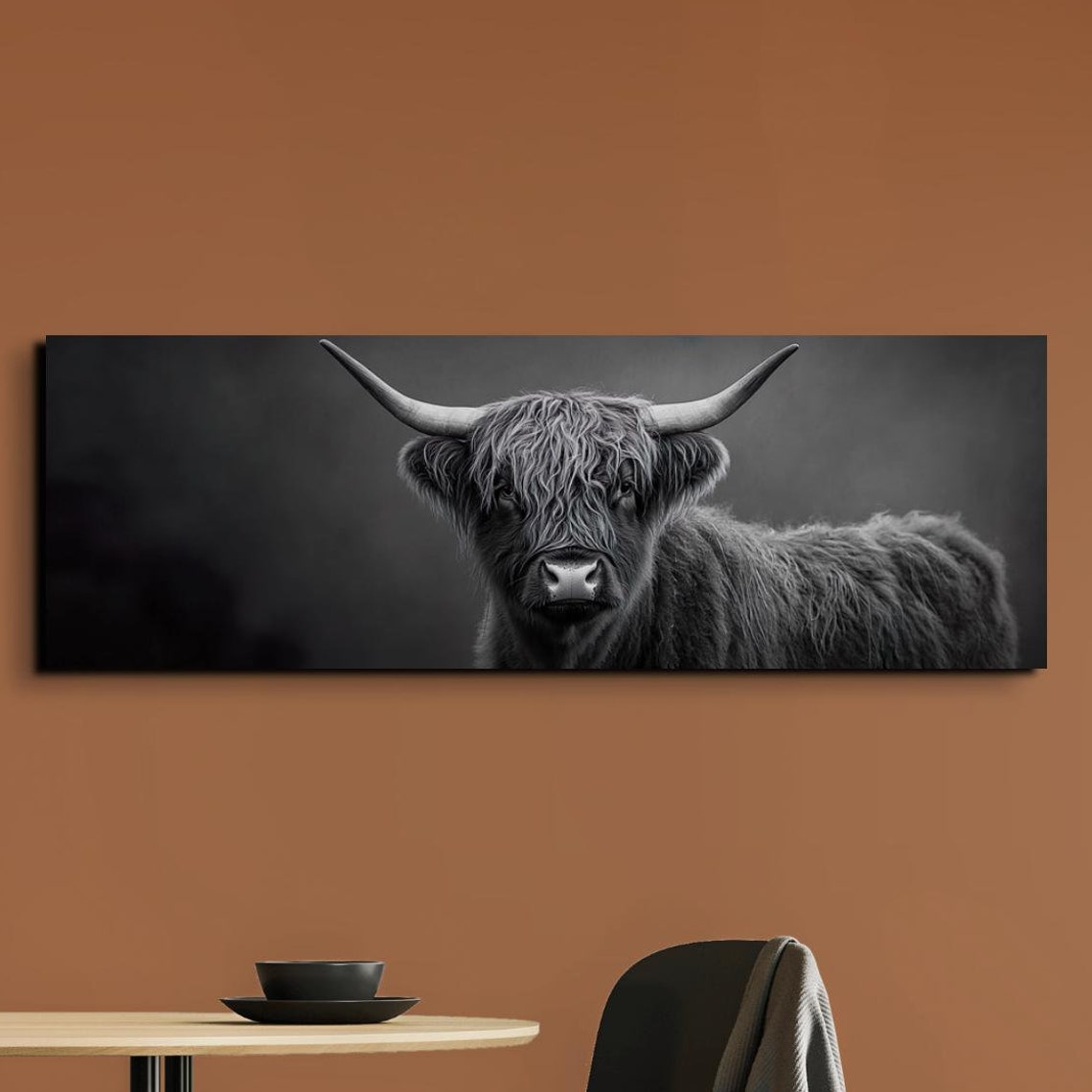 Highland Cow Close Up Black and White Rustic Farmhouse Poster