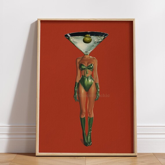 Dirty Martini Vintage Art Print, Retro Bar Decor