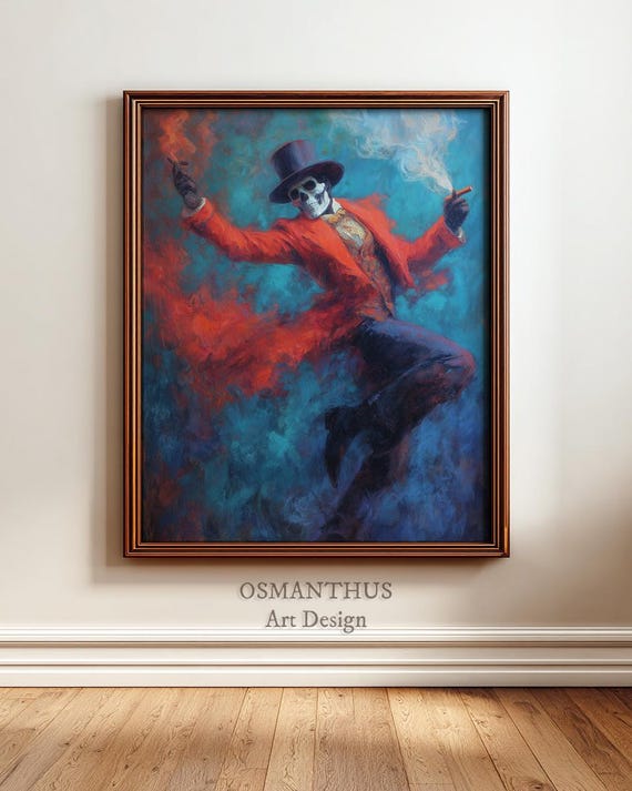 Dia De Los Muertos Dancing Oil Painting Vibrant Festival Art Halloween Decor Colorful Skull Dance Cultural Wall 51