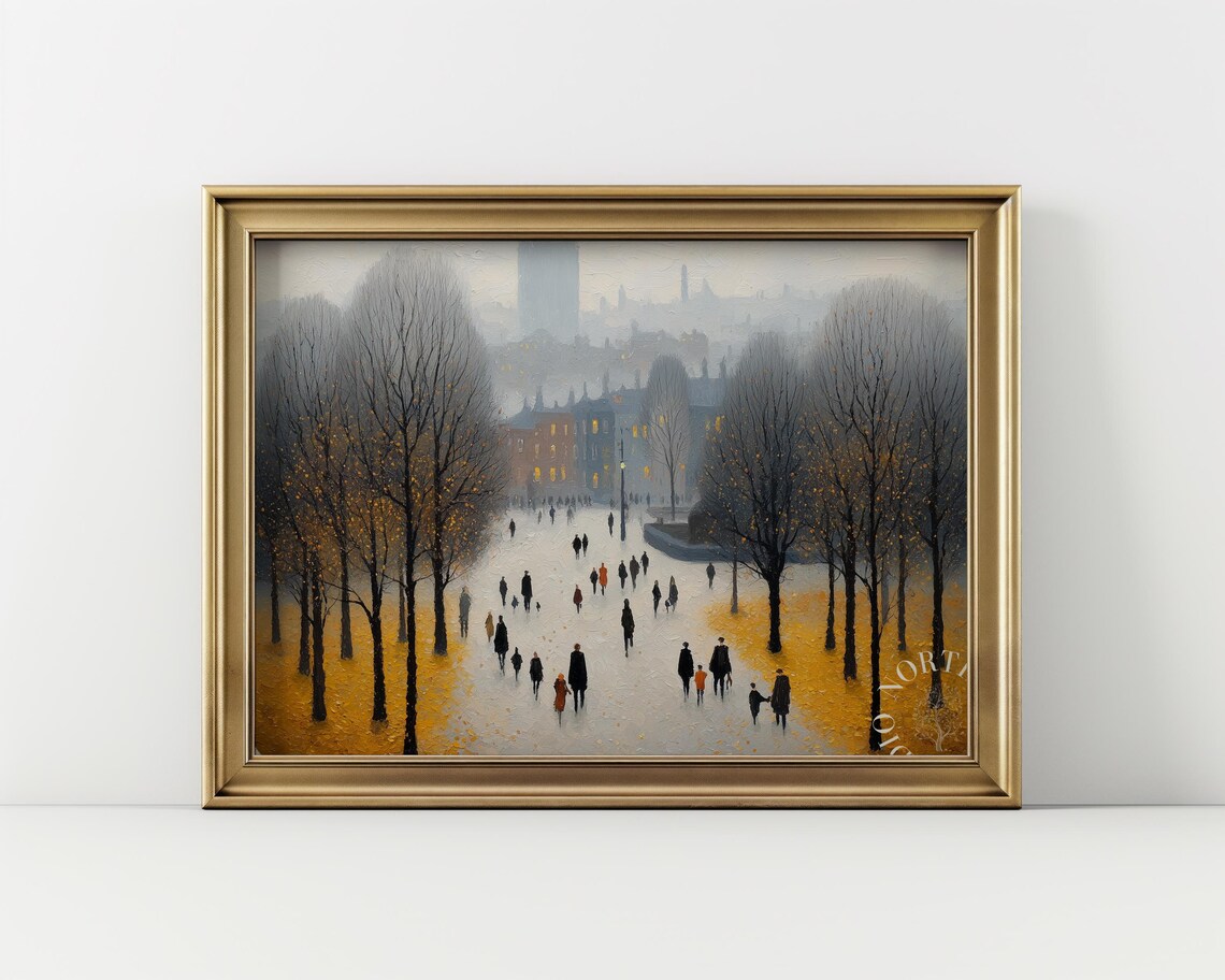 Autumn Park Walkway Vintage Art Print, Rustic Scene