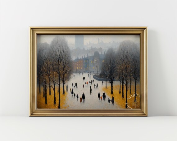 Autumn Park Walkway Vintage Art Print, Rustic Scene