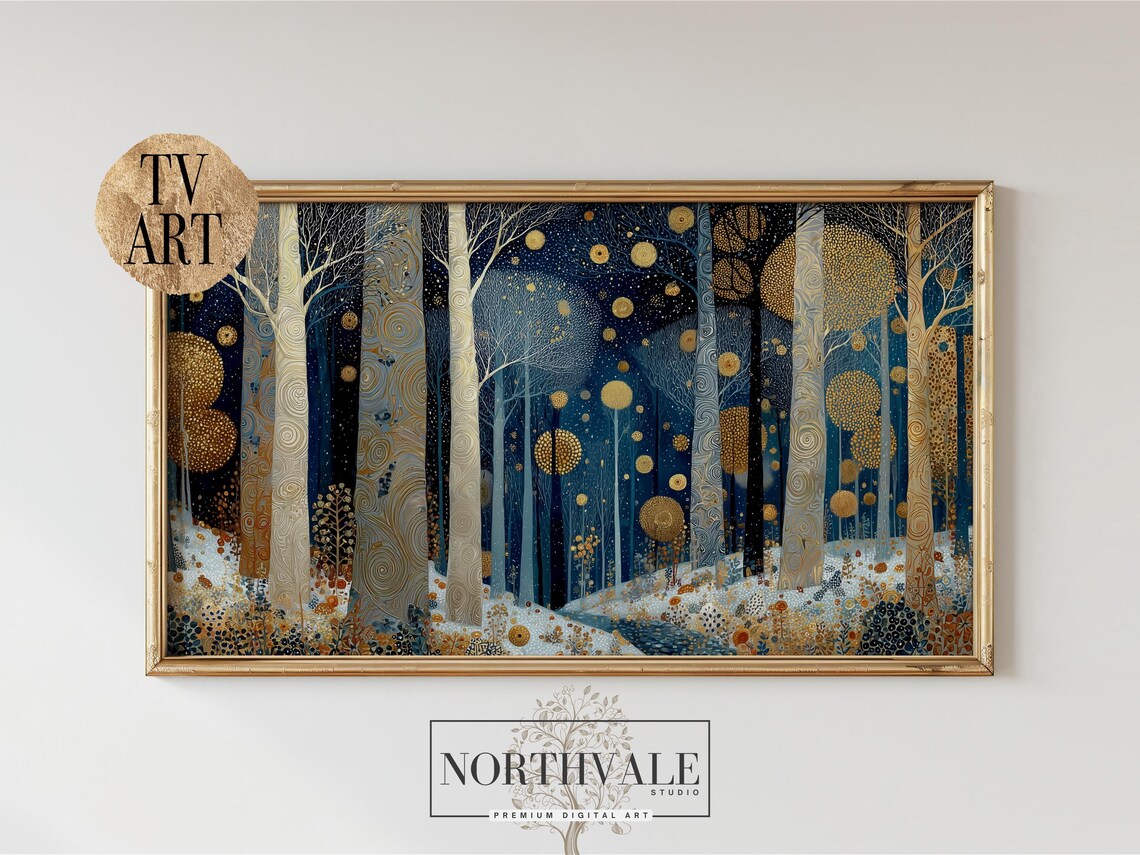 Wintry Forest, Klimt Style Winter Landscape